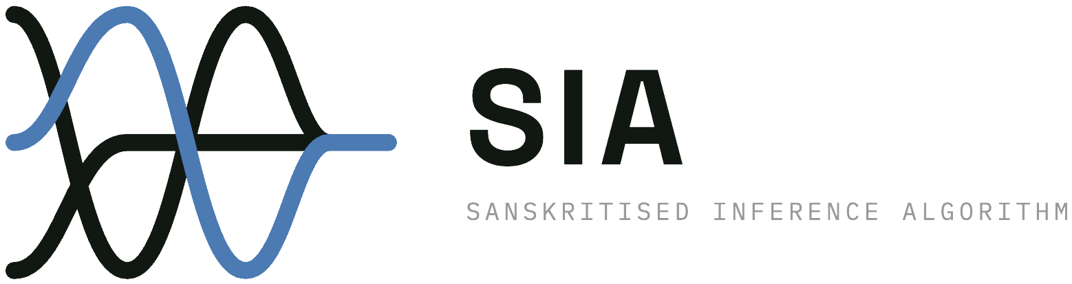 The SIA mark — interweaving strands resolving into a single line — beside the name: SIA, Sanskritised Inference Algorithm